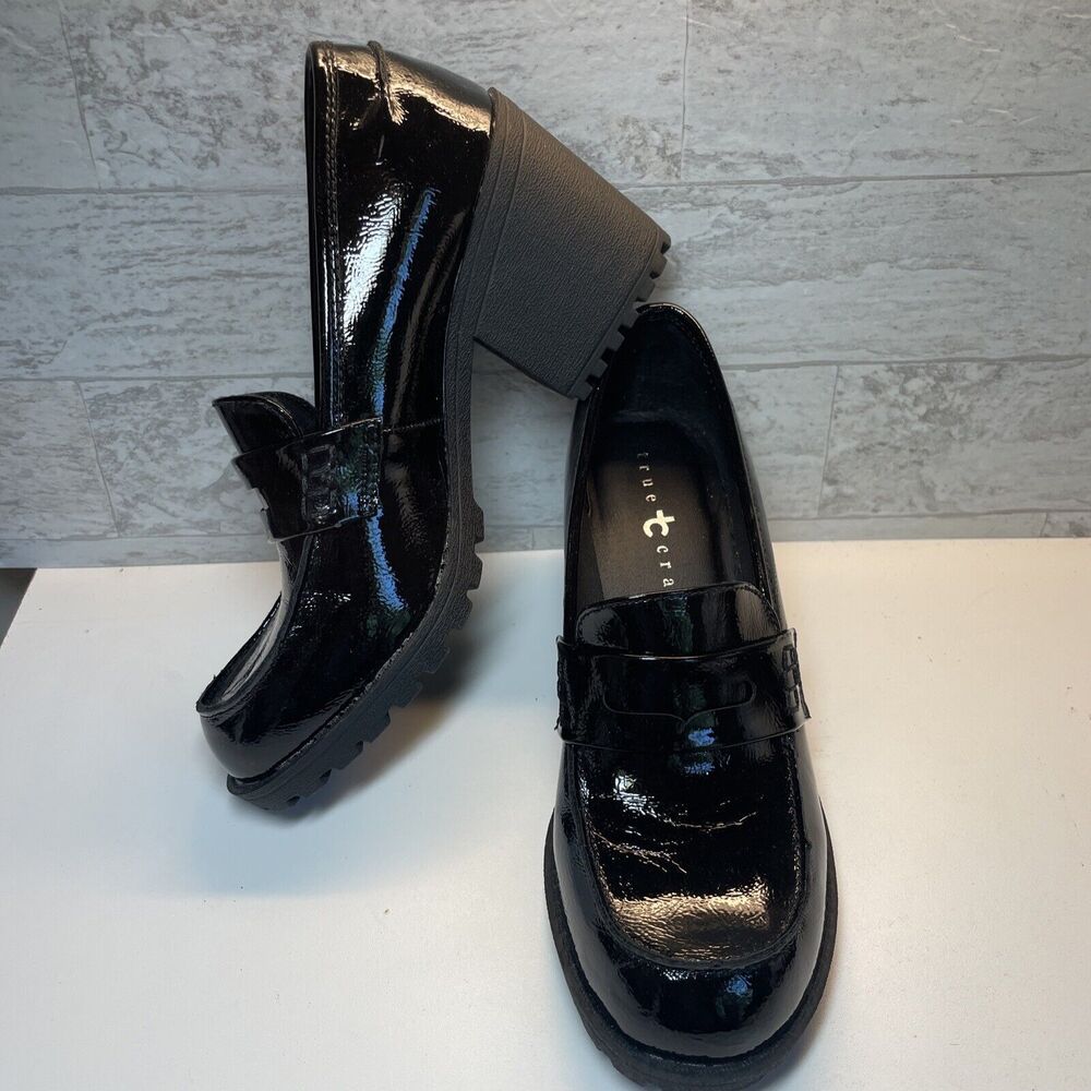 True Craft Women's Chunky Heel Loafer Pump Black Size 7.5 M
